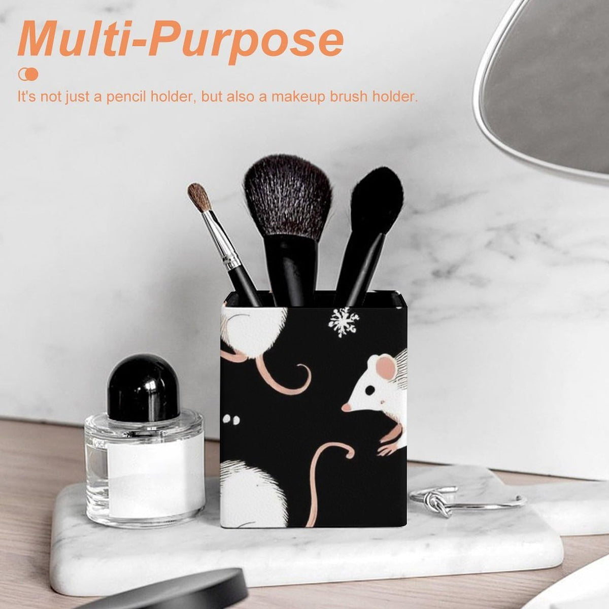UTRSIFB Holder Cup Makeup Brush Storage Organizer, Waterproof Multifunctional Office Supplies, Pen Holder Square Leather Pencil Opossum