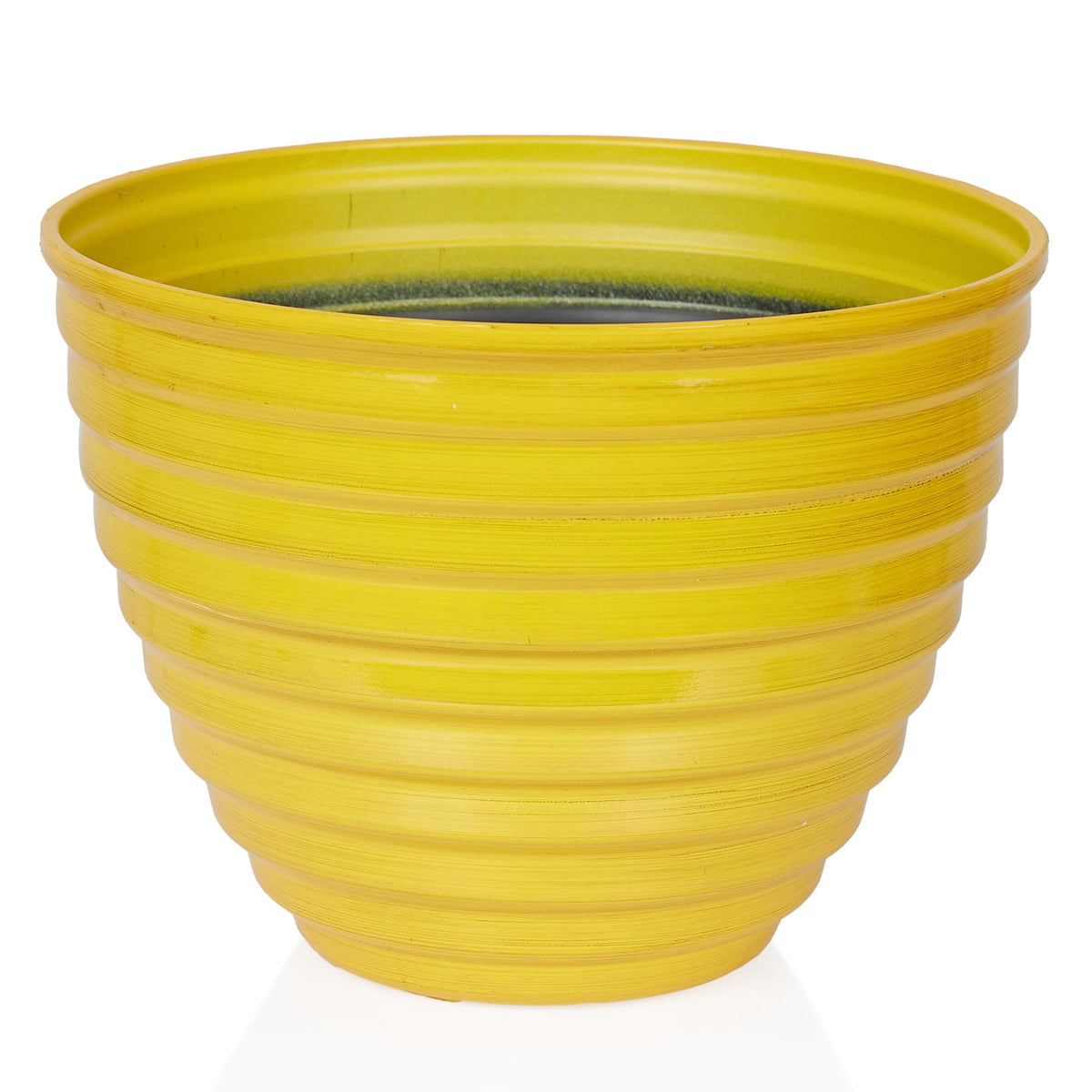 Alpine Corporation TWM116HH-S-YL Indoor/Outdoor 12" Round Plastic Planter, Ribbed Planter with Drainage Hole and Plug, Yellow