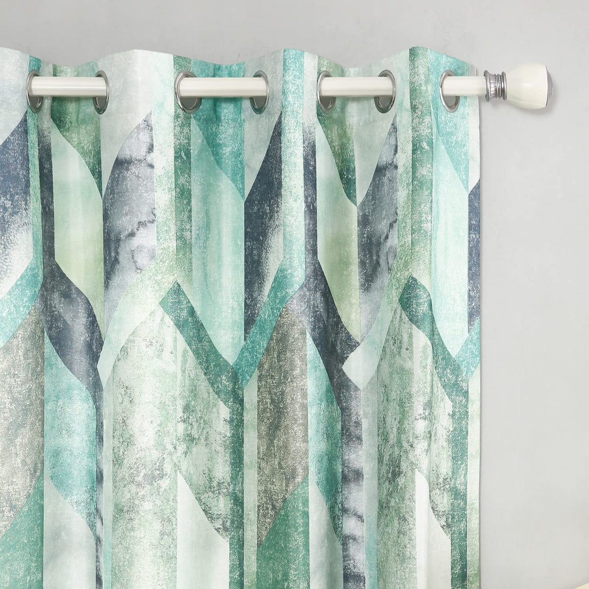 Leeva Decorative Kitchen Curtains, Drapes for Living Room 84 Inch Length 2 Panels, Geometric Pattern Grommet Solid Window Treatments, 52 x 84, Cyan