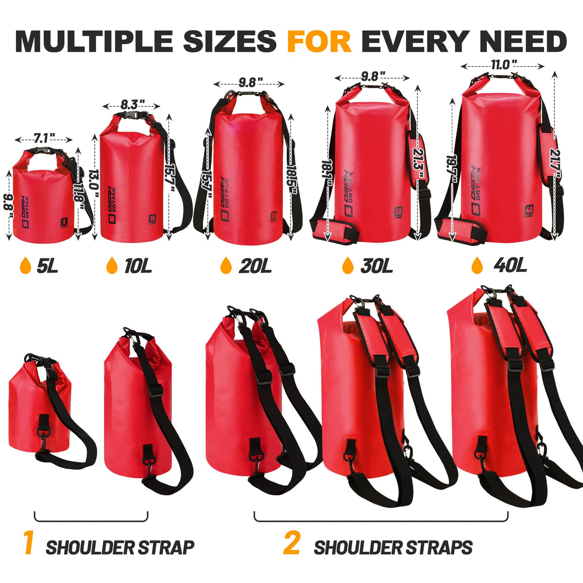 Waterproof Dry Bag, 5L/10L/20L/30L/40L Roll Top Lightweight Storage Backpack with Phone Case for Women & Men, Floating Waterproof Sack for Travel, Swimming, Kayaking, Paddle Board, Camping & Beach