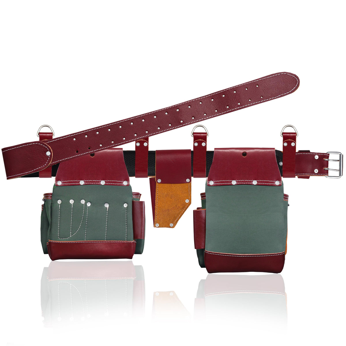 FUERI Carpenter Tool Belt made with Nylon & Grain Leather comes with Adjust to fit Padded Belt, Pouches with multiple pockets, Suspender loops, and a Hammer Holder (Best Gift for your father)