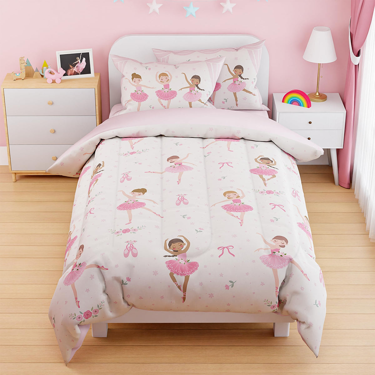 SANDJEST Ballet Duvet Cover Sets Full Size for Kids Girls, Incude 1 Polyester Comforter Cover 80x90 Inches and 2 Pillowcases 20x26 Inches, Comforter Not Included, Gift for Christmas Birthday