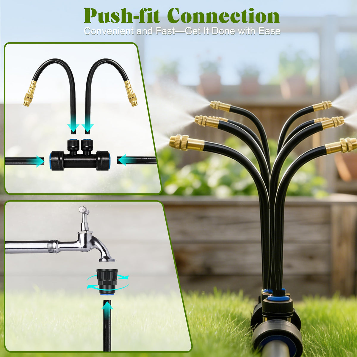 Drip Irrigation System for Garden, Automatic Watering System with Adjustable 360° Copper Spray Nozzles, DIY Drip Irrigation Kit for Yard, Lawn, Greenhouse, Raised Beds & Potted Plants (40FT)
