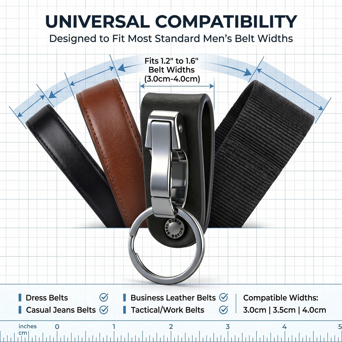Liangery Keychain for Men, Belt Keychain Leather Belt Loop Key Holder Belt Key Chain Clips with Detachable Keyring for Men