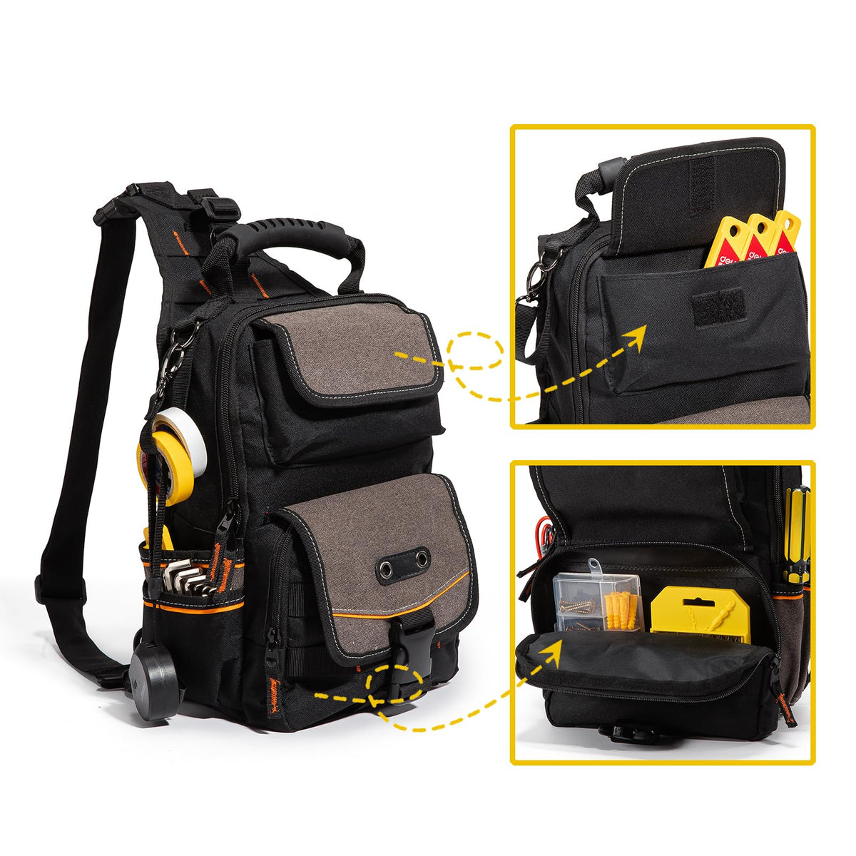 Electrician Tool Organizer Bag and Manual Shoulder Tool Bag Multifunctional Durable Canvas Portable Tool Bag Suitable for Maintenance Technicians Cable Technicians Crossbody Shoulder Carry (Bag Only)