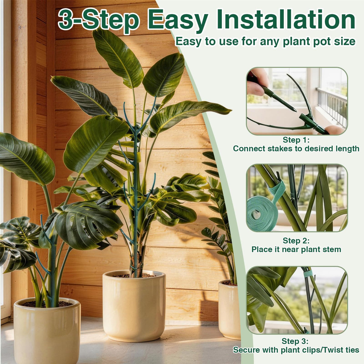 10Pack Stackable Plant Support, 2 in 1 Monstable Plant Stakes & Tomato Cage Kits for Indoor Outdoor Climibing Plants, Durable Alternative to Moss Pole Sticks Trellis for Houseplants Potted