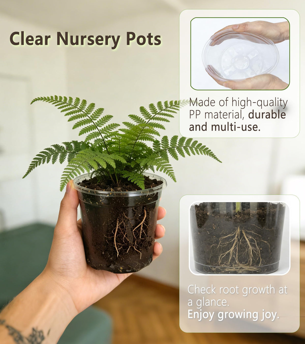 RZOIKZOI 20-Pack Clear Nursery Pots with Drainage Holes (4/5/6/7 Inch) – Transparent Plastic Plant Pots with 20 Labels, Assorted Sizes for Seed Starting, Succulents, Indoor and Outdoor Use