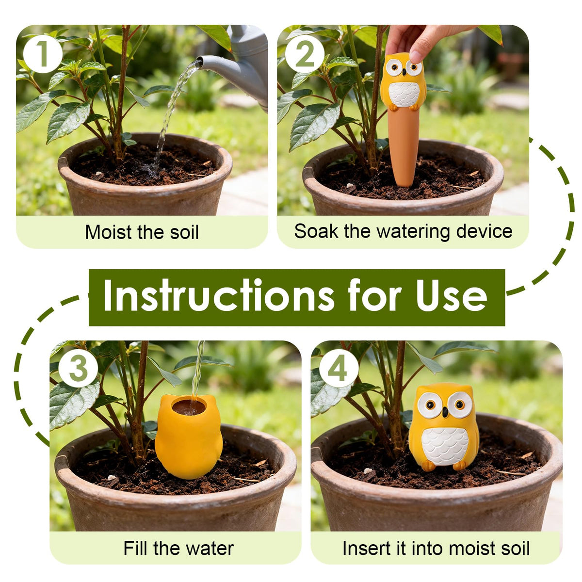 MCleanPin 4 Pack Plant Watering Spikes and Globes Handmade Terracotta Self-Watering Planter Insert Automatic Plant Waterer Devices for Indoor Outdoor Plants (Forest Animals)