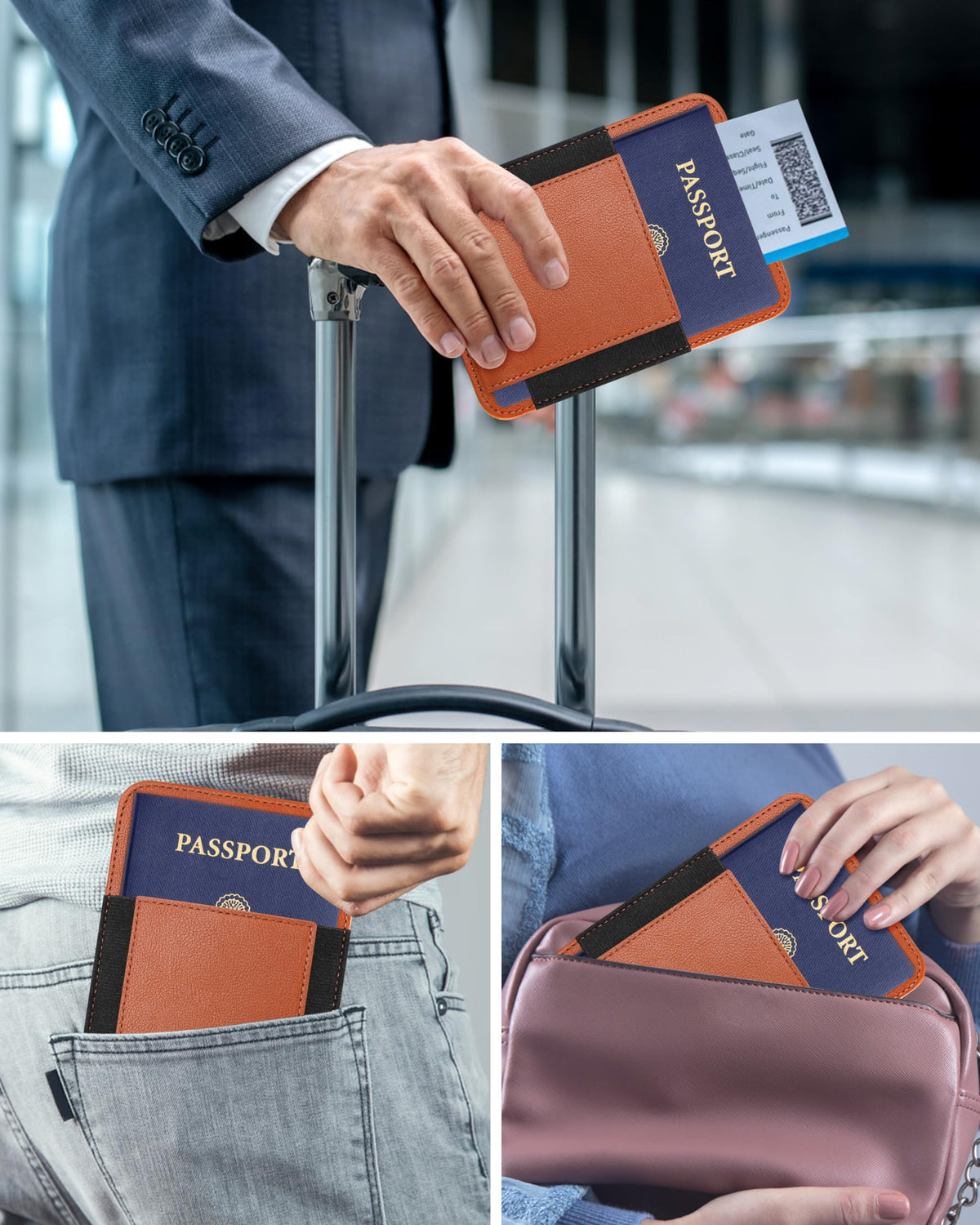 Passport Holder with Find My, RFID Leather Minimalist for Travel, Fit 4 Cards & 2 Passport