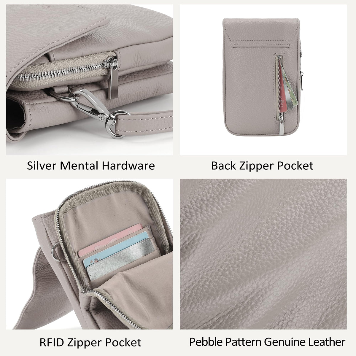 befen Real Leather Small Cell Phone Crossbody Bags for Women, Women's Shoulder Purse Handbags with RFID Blocking Wallet Beige Grey