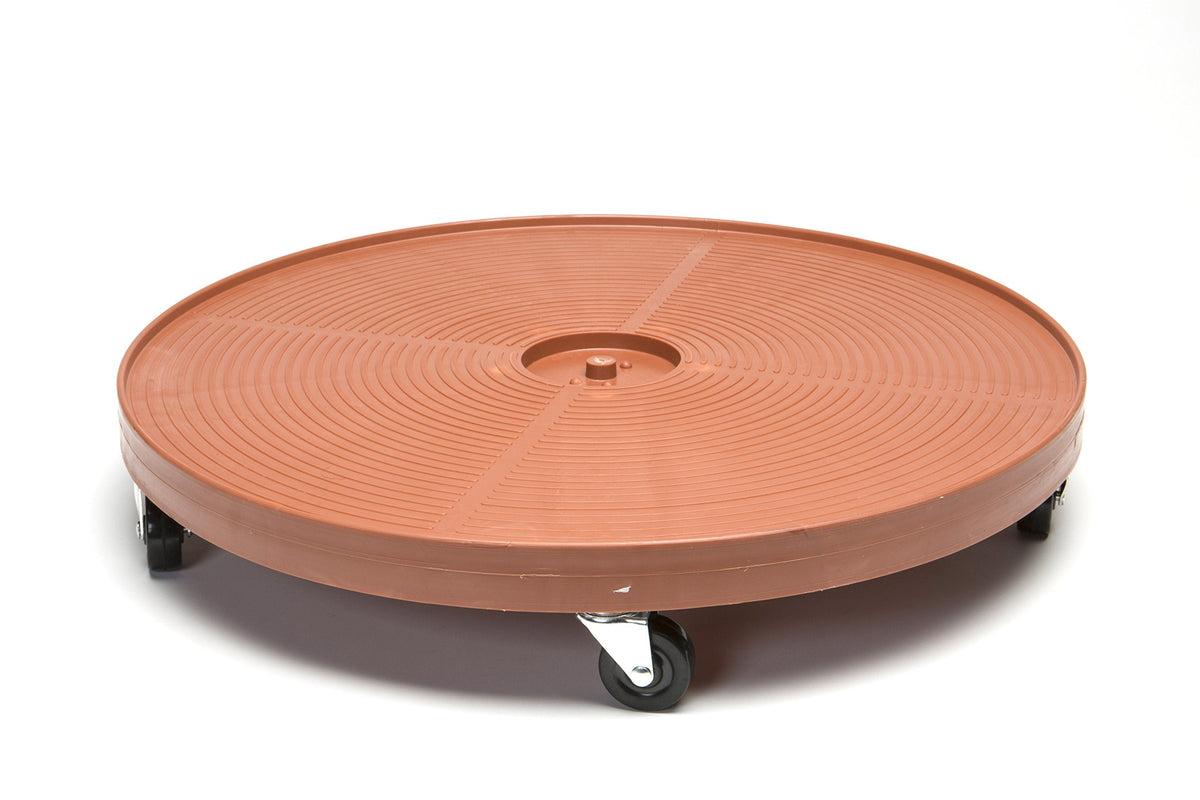 DeVaultEnterprises 23.5" Rolling Plant Caddy with Wheels, Heavy Duty Plant Pot Stand with Casters & Locking Wheel, Indoor Outdoor Planter Base for Pots, Round Plant Tray, Terracotta