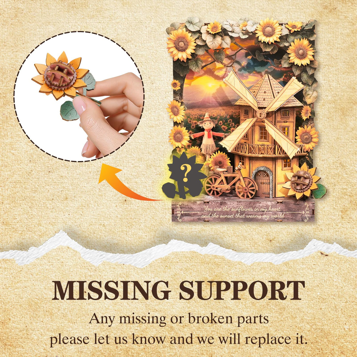 Cutywood 3D Wooden Puzzles for Adults - Sunflower DIY Kits for Adults with LED Light, Desk Decor 3D Wall Art Model Kits for Adult Gift for Nature Enthusiasts