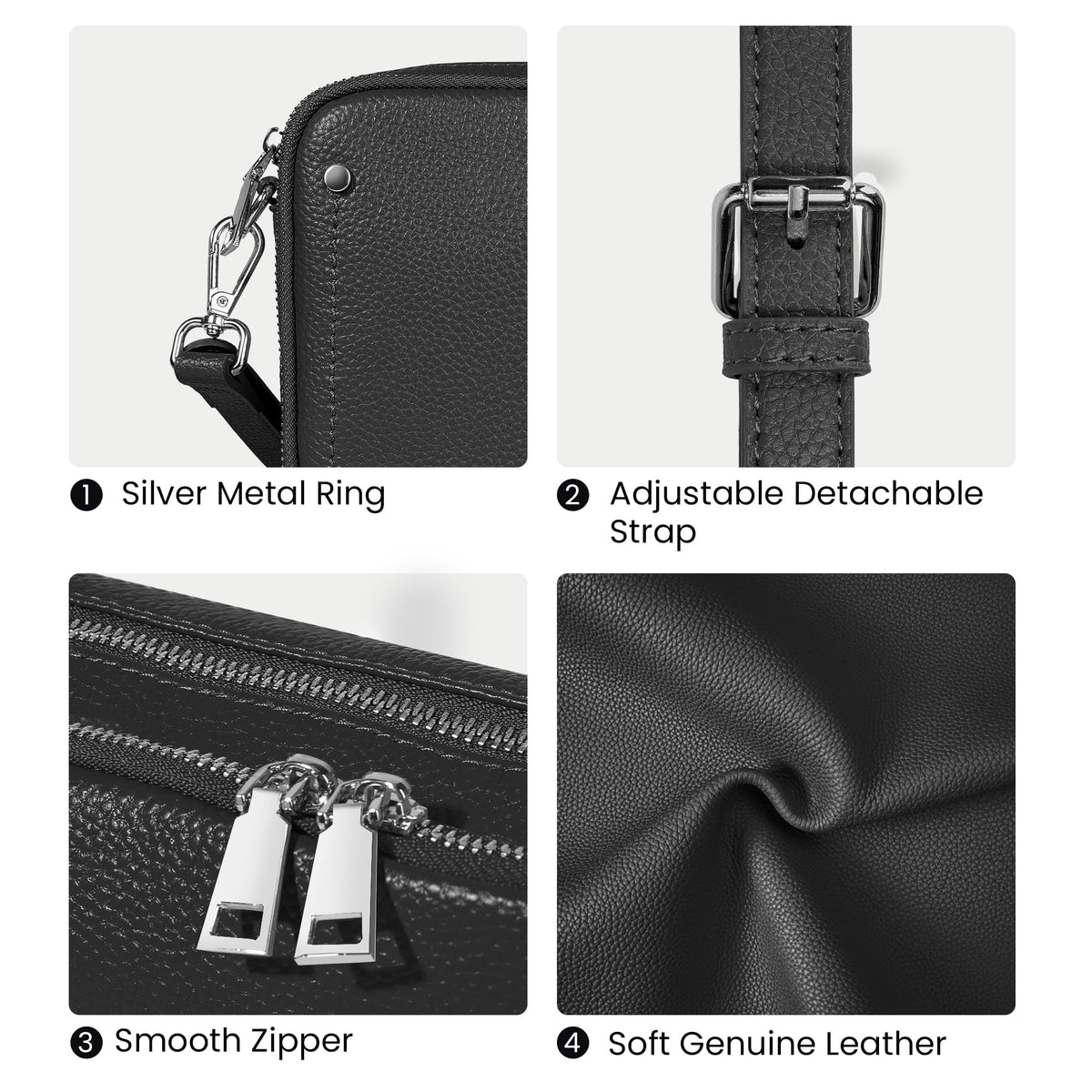 befen Genuine Leather Crossbody Bags for Women, Purses with Built in RFID Wallet Woman Camera Shoulder Bag Handbags Anti Theft Black Cross Over body Purses with Adjustable Strap