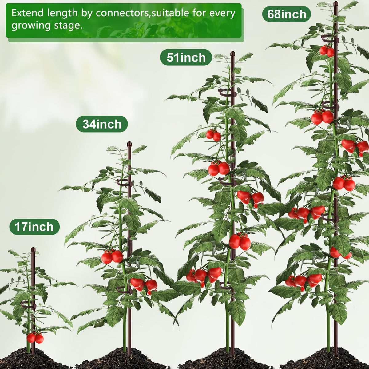 30Pcs Plant Support Stakes 17 inch SupKing Garden Orchid Sticks Extended to 3ft 4ft 5ft Plant Poles with Clips for Indoor Outdoor Potted Tomato Rose Amaryllis Vegetables Comes with 20 Ties(Brown)