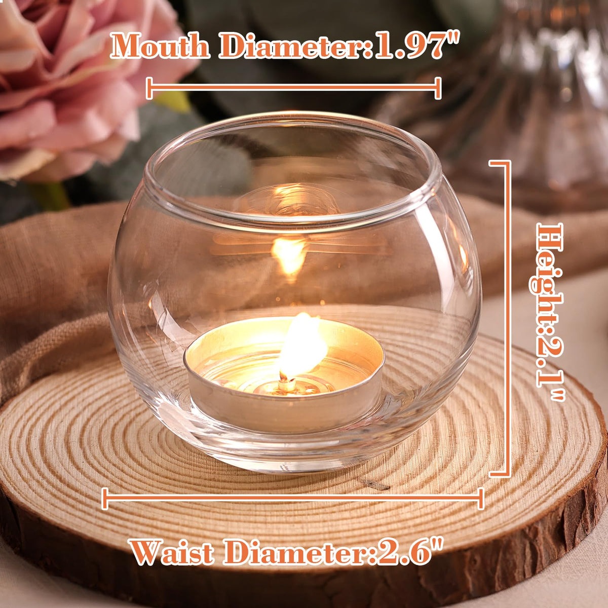 LAMORGIFT 12 Pcs Tealight Candle Holder- Round Clear Candle Centerpieces for Tables, Wedding Shower, Bridal Shower Table Decorations