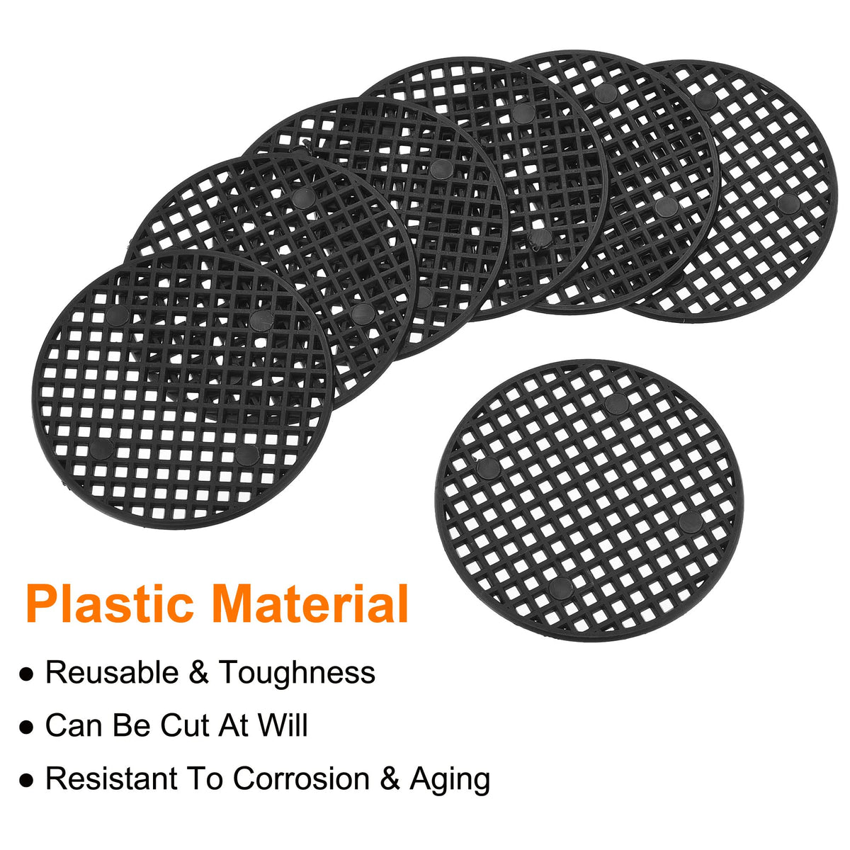 MECCANIXITY Flower Pot Hole Mesh Pad 2.6 Inch Bonsai Plant Bottom Round Plastic Soil Grid Screen Mat, Black Pack of 50