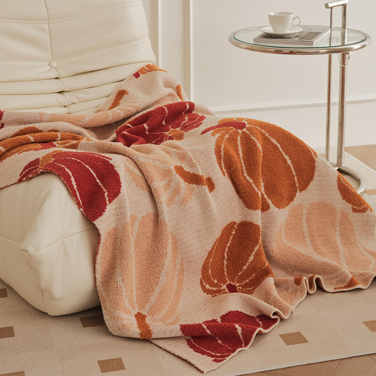 Pumpkin Throw Blanket for Couch 50x70 Fall Halloween Blankets, Soft Cozy Reversible Textured Fleece Fluffy Blanket for Bed Sofa Autumn Home Decor
