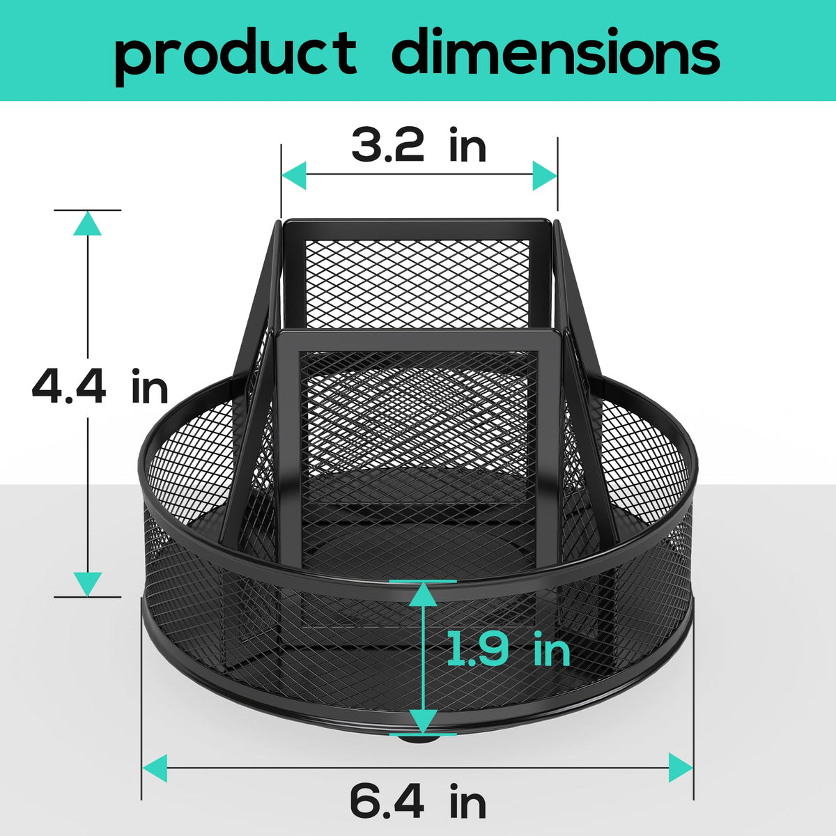 YINGHUA Metal Mesh Desk Organizer with 5 Compartments and Rotating Pencil Holder Pen and Stationery Organizer for Office Home School Anti Slip Base Black