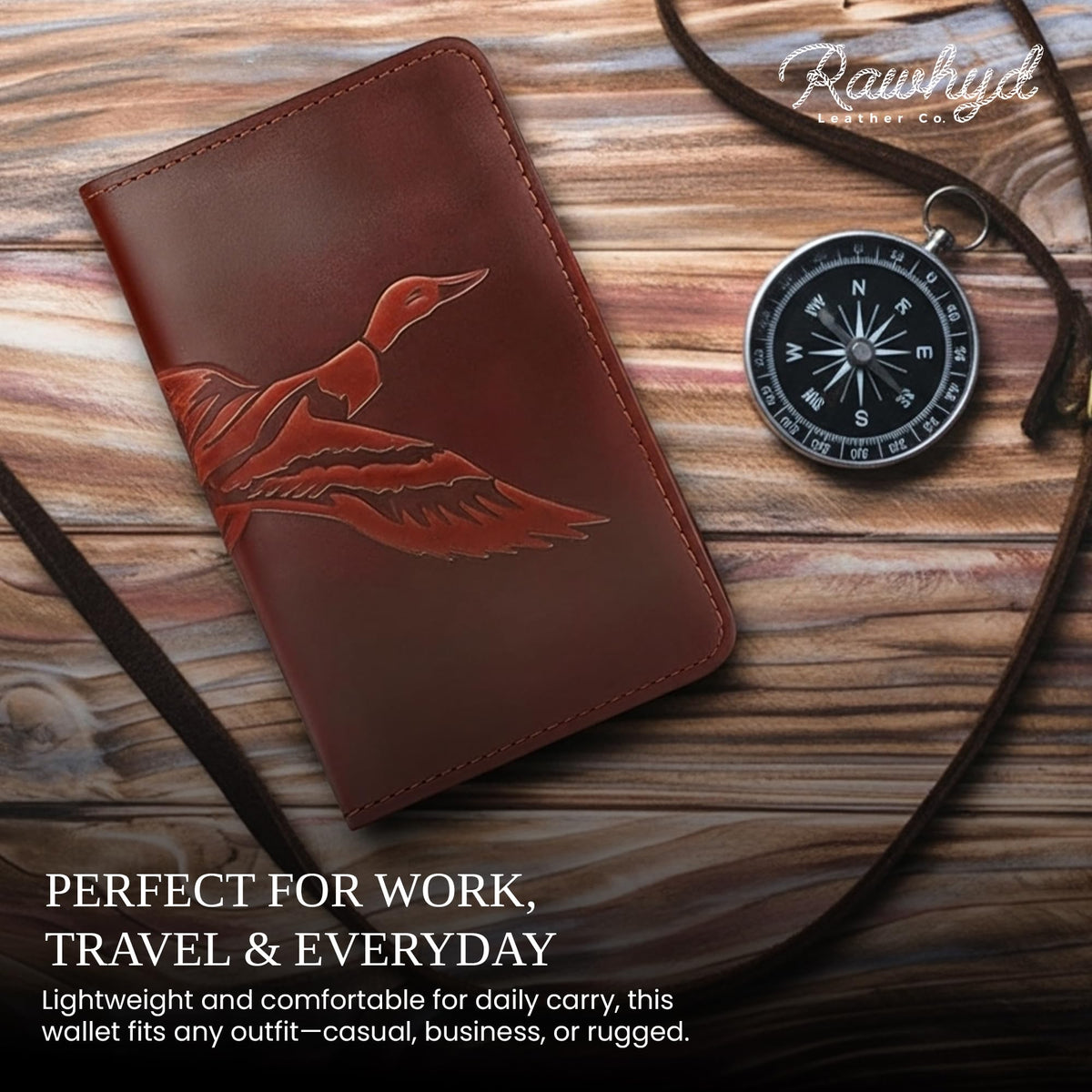 RAW HYD Full-Grain Leather Long Wallet for Men-Classic Bifold Western Wallet for Men-Minimalist Cowboy Wallets for Men-Rodeo wallets for men-Checkbook Cover & Gift for Him (Bourbon Brown)