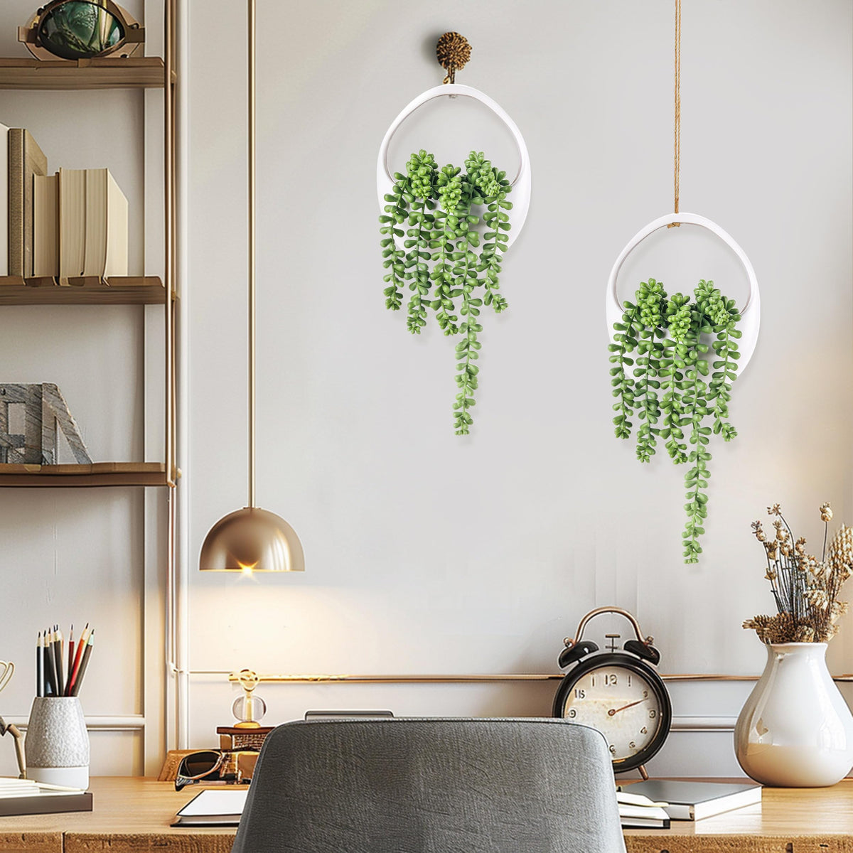 Der Rose 2 Packs Fake Hanging Plants Succulents with Strings Artificial Plants Indoor Outdoor for Boho Wall Decor