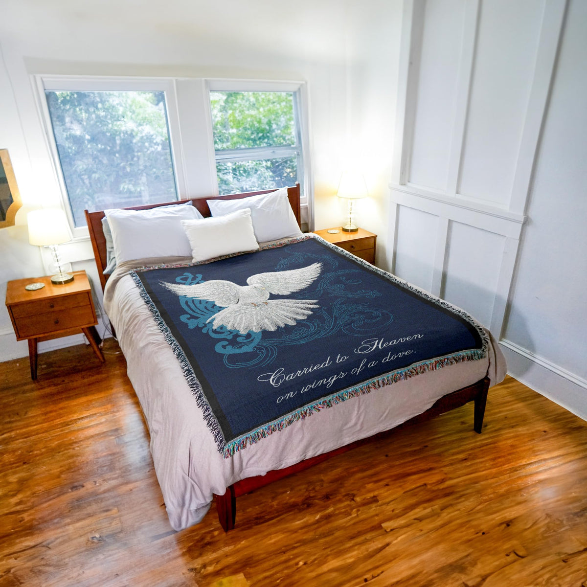Pure Country Weavers Carried to Heaven on Wings of a Dove Blanket by Sherri Buck Baldwin - Sympathy Bereavement Gift Tapestry Throw Woven from Cotton - Made in the USA (72x54)