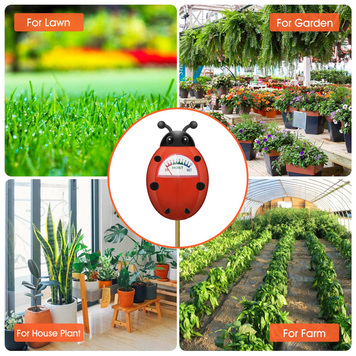 UNIWA Soil Moisture Meter, Plants Moisture Meter, Gardening Tool Kits for Plant Care, Plant Water Monitor for Garden, Farm, Lawn Indoor & Outdoor Use, No Batteries Required