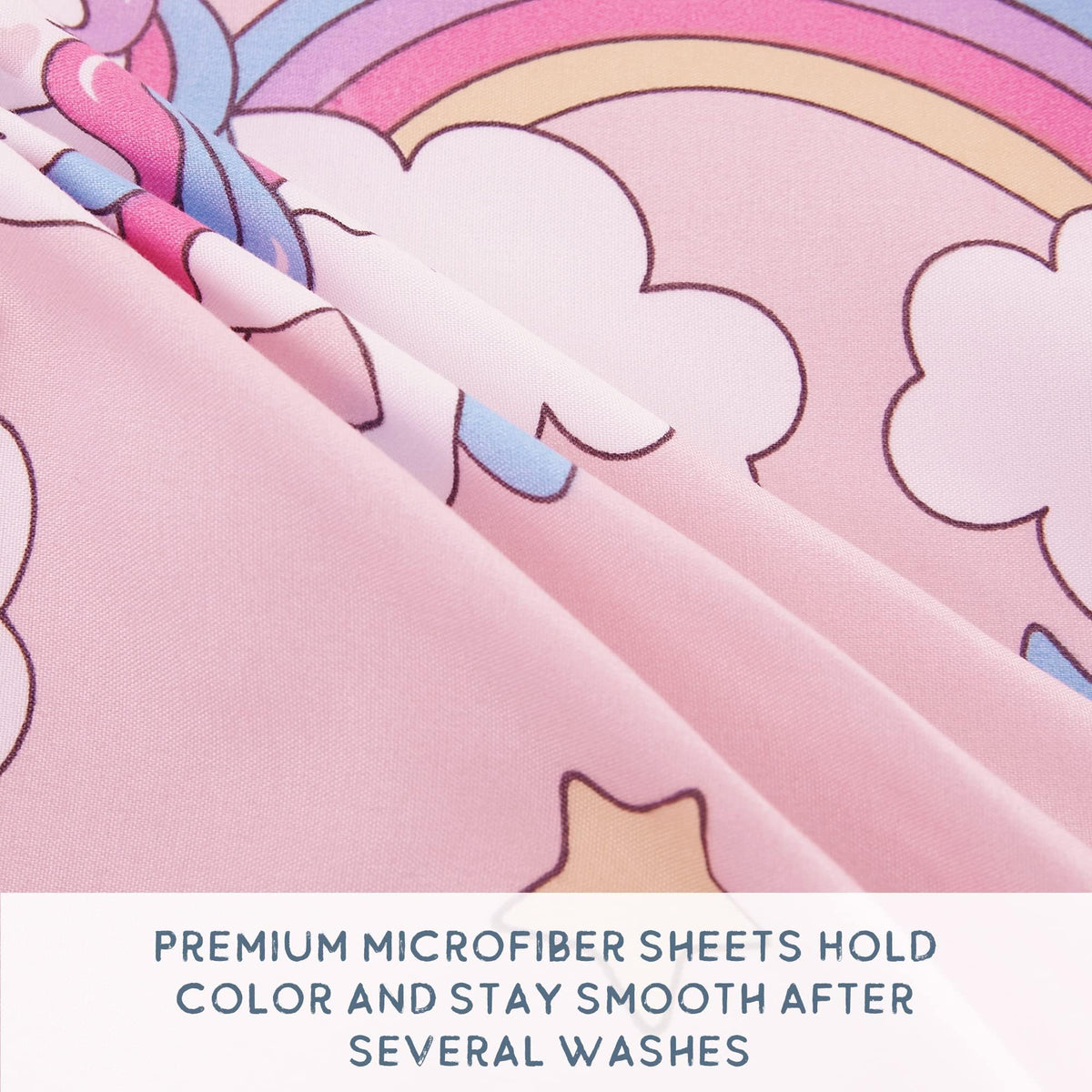 Softan Kids Bed Sheet Set, 4-Piece Full Size Sheets, Microfiber Fitted Sheet with 15 Inches Deep Pocket and Corner Straps, Breathable & Silky Soft Pink Unicorn Pattern Sheet and Pillowcase Sets