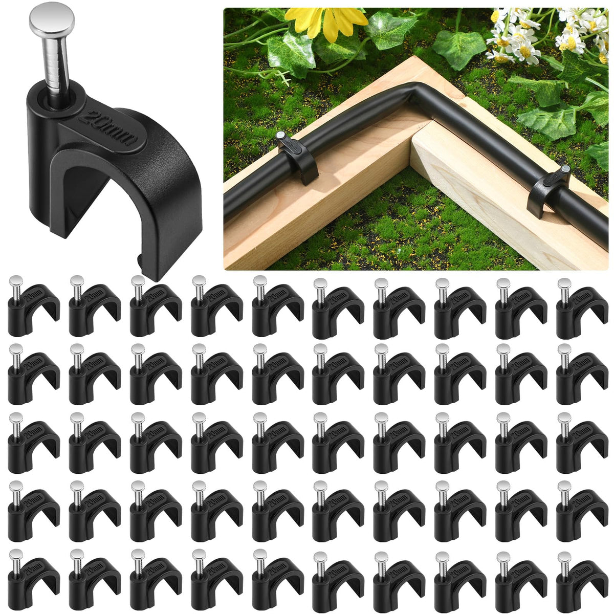 Leriton 100 Pcs Drip Irrigation 1/2" and 5/8" Tubing Mounting Clips, Firm and Easy to Install, Drip Irrigation Kit Connector, Black
