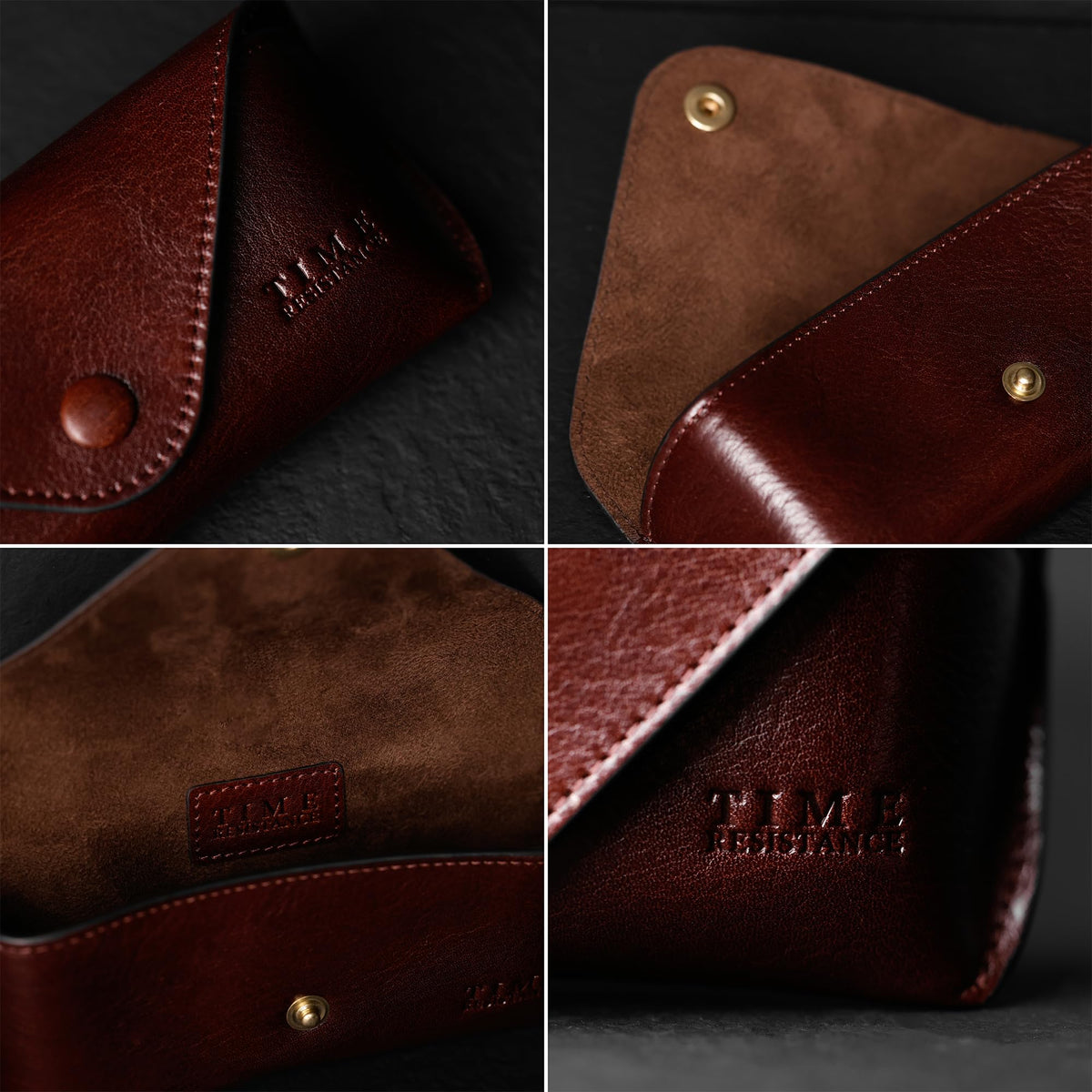 Time Resistance Leather Glasses Case - Hard Shell Leather Eyewear Holder – Sunglasses Case Handmade in Italy (Brown)