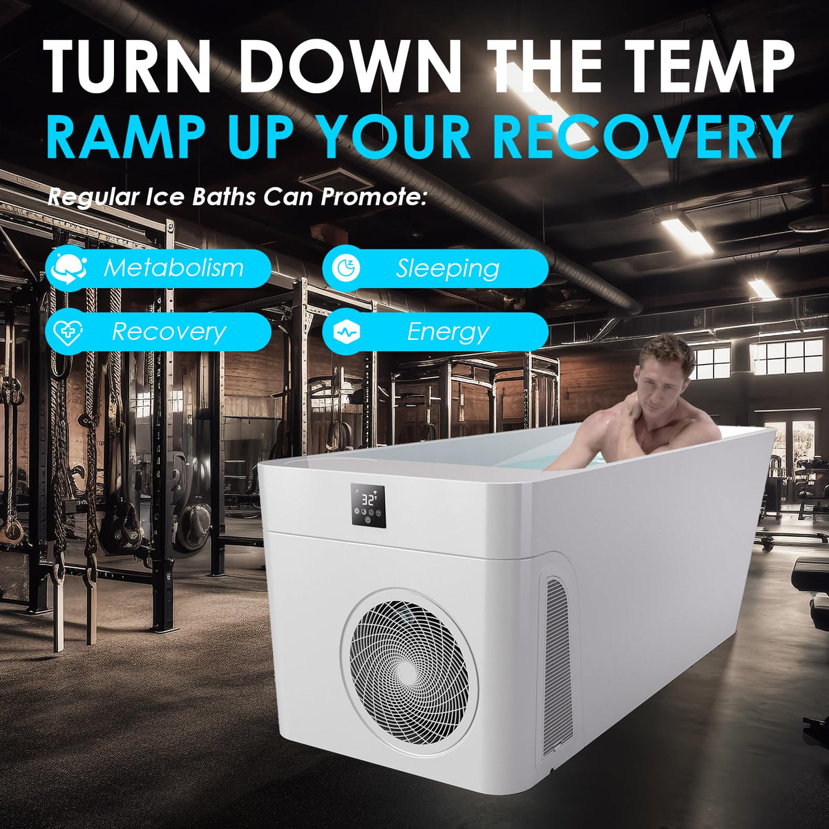 ICEGALAX Ice Bath Tub with Built-In Water Chiller (Down to 38℉), Smartphone Control, Whisper-Quiet, Freestanding Design for Full-Body Recovery & Cold Therapy, All-in Gen 2 (White)