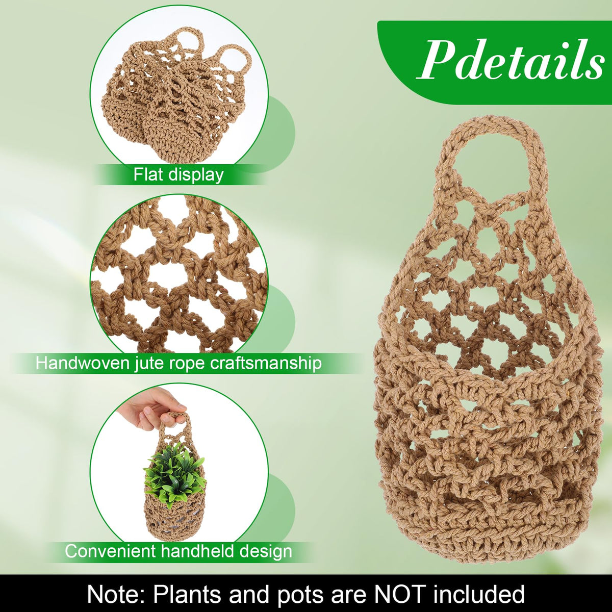Leooomap 6 Pcs Macrame Hanging Planter Set - 3 Small (5.3"x9") & 3 Mini (4.3"x7.9") Boho Wall Mounted Cotton Baskets for Indoor Plants, Linen Color, Plants & Pots Not Included
