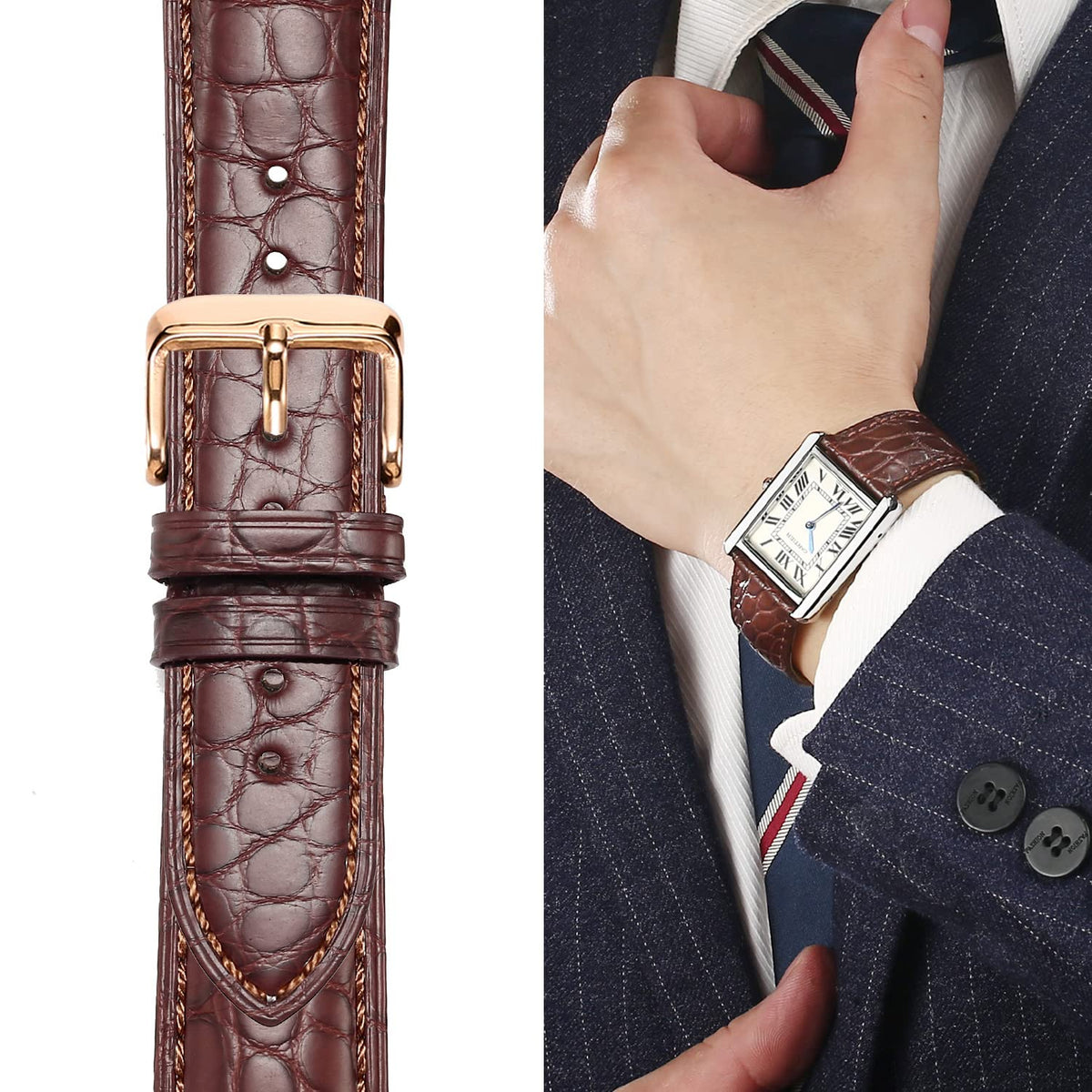 Moran Alligator Leather Quick Release Watch Band 18mm 19mm 20mm 22mm 23mm 24mm Replacement Genuine Crocodile Leather Loop SmartWatch Strap for Men Women