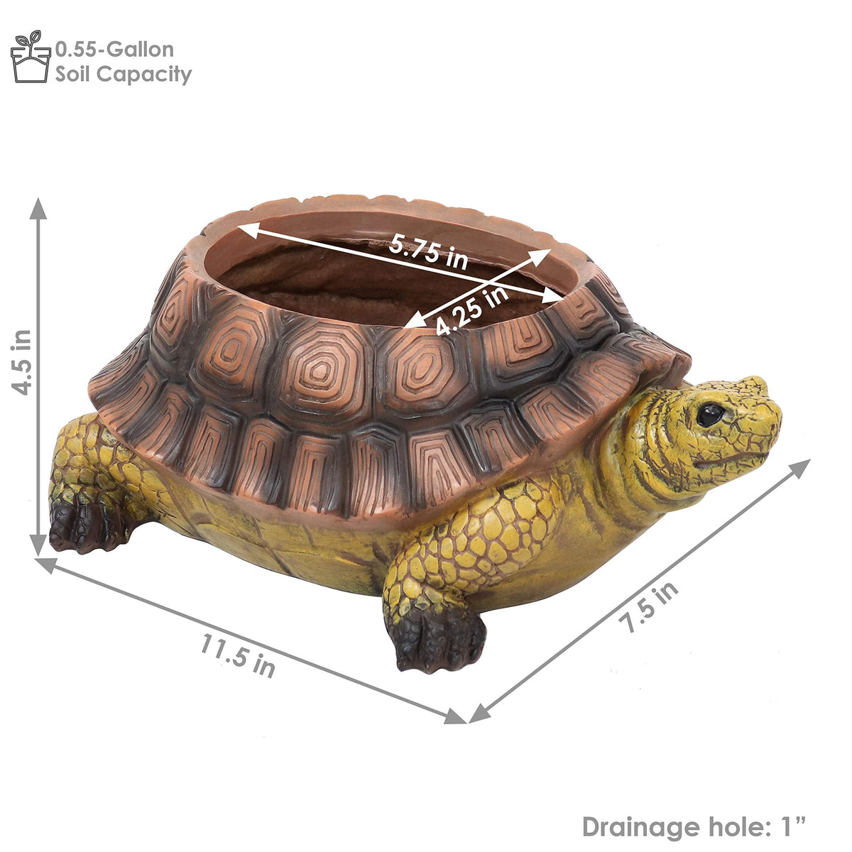 Sunnydaze Teddy the Turtle 11" Polyresin Garden Planter for Indoor or Outdoor Use