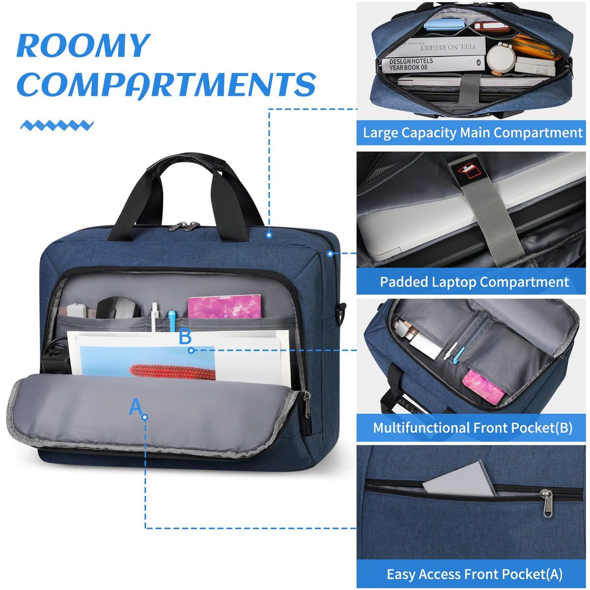 Laptop Bag 17.3 Inch Laptop Briefcase Large Waterproof Laptop Case for Men Women Business Office Work Computer Bag 17 Inch Adjustable Shoulder Messenger Bag, Blue