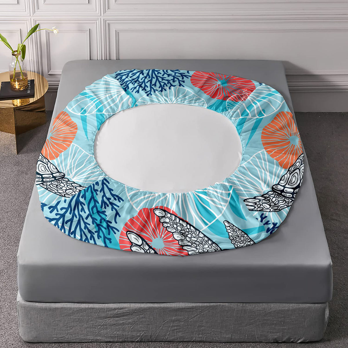 HOSIMA Sea Turtle Bedding Set,Coastal Beach Themed Bedroom Fitted Sheet Queen Size for Kids Teen Girls Boys Room Decor,1 Fitted Sheet+2 Pillowcases.