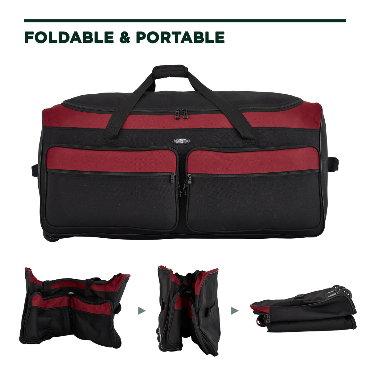 Travelers Club 36" Asgard 3-Wheel Rolling Duffel Bag ,Black and Red