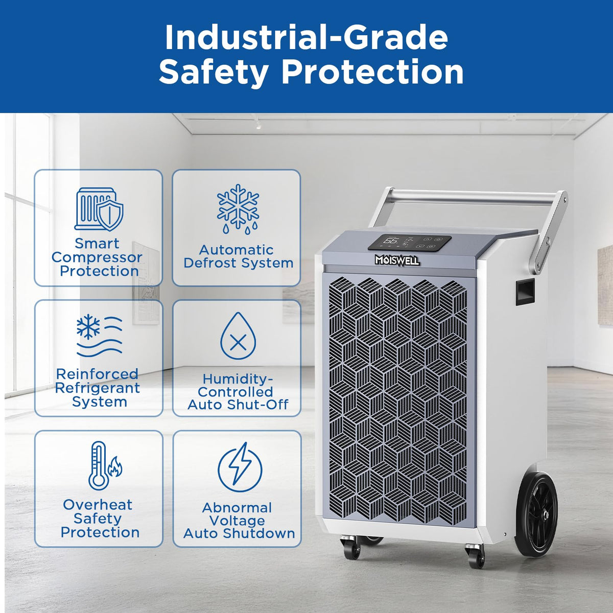 Moiswell 200 Pints Commercial Dehumidifier with Pump and Drain Hose for Basements, Heavy Duty Commercial Grade Dehumidifiers for Large Spaces, Warehouse, Industry Water Damage Unit, Auto Defrost