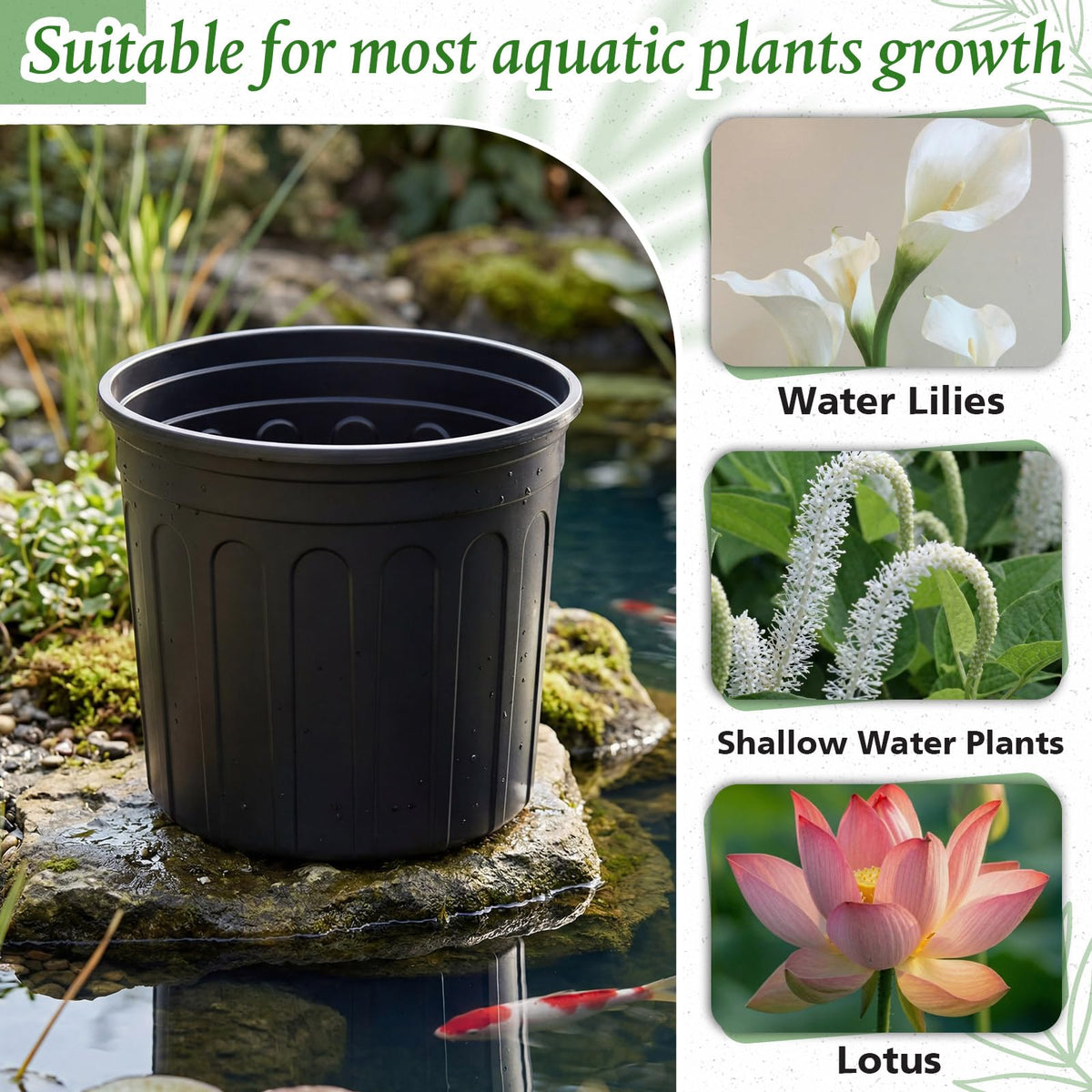 RimCereal 2 Pack 2 Gallon Aquatic Plant Pots 9 Inch Pond Pot Plastic Water Lily Pot Round Plastic Planter for Outdoor Ponds Terrific Aquatic Soil Great Water Lilies Lotus and Other Pond Plants,Black