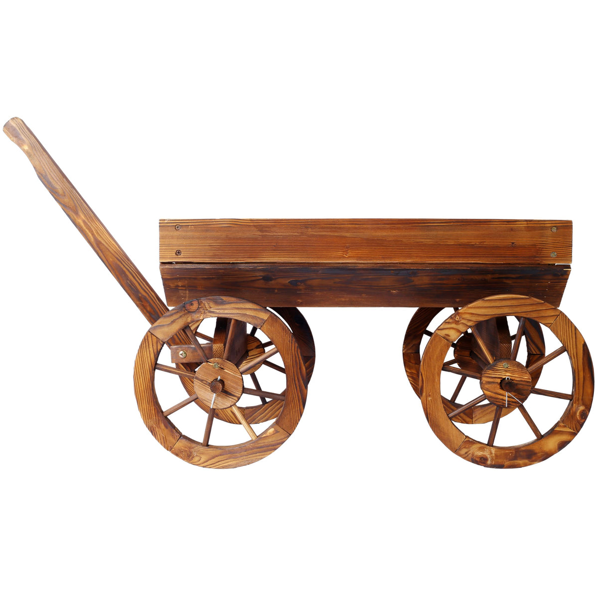 YiayiGo Rustic Wood Wagon Wheel Barrel Planter - Decorative Display Outdoor Plants Garden Decorative Garden Planter, Brown (Model 2)