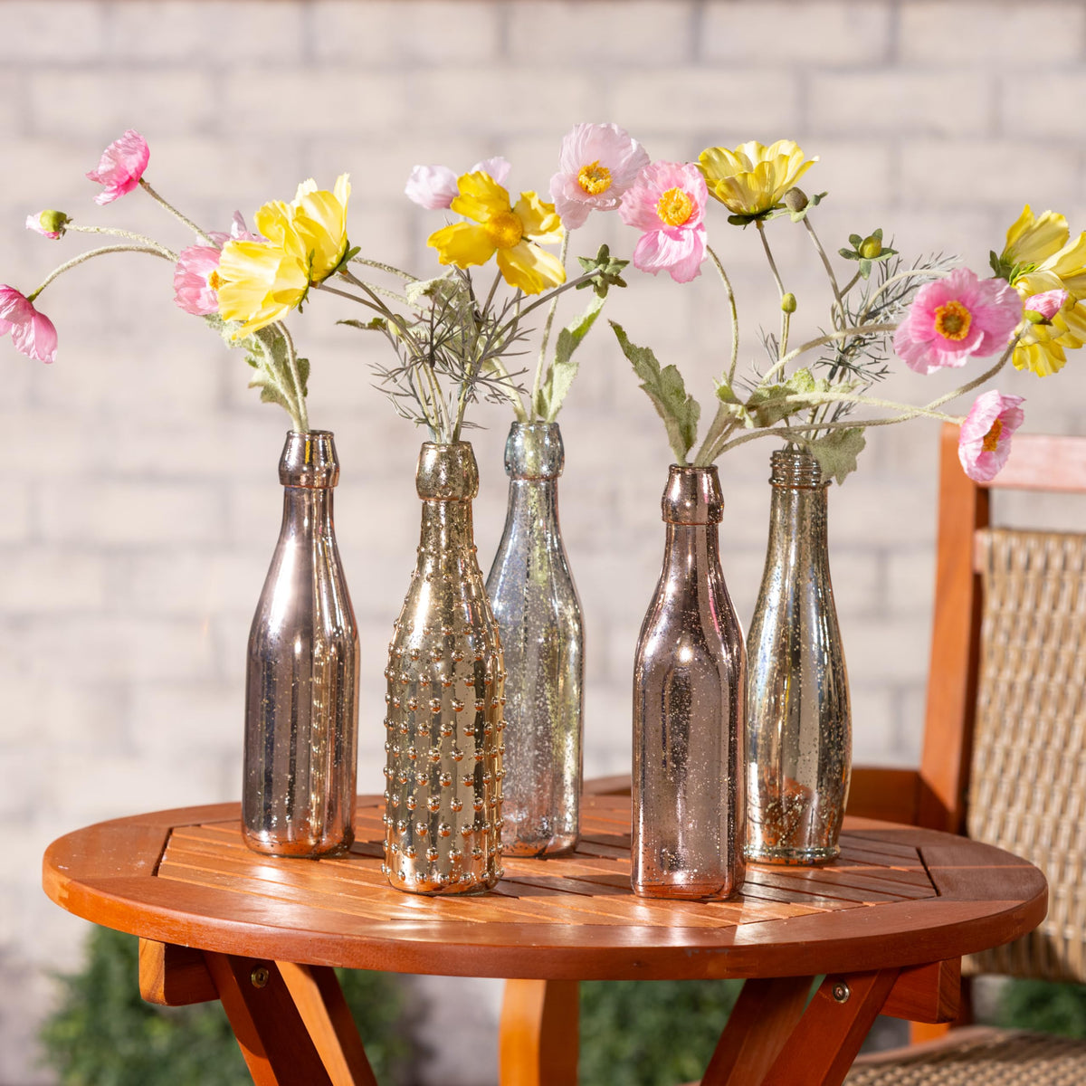 Evergreen Garden Glass Bottles for Bottle Tree, Wine Bottles for Decorativation Indoor Outdoor Wedding Christmas Party Decor (Mercury Glass, Set of 10)