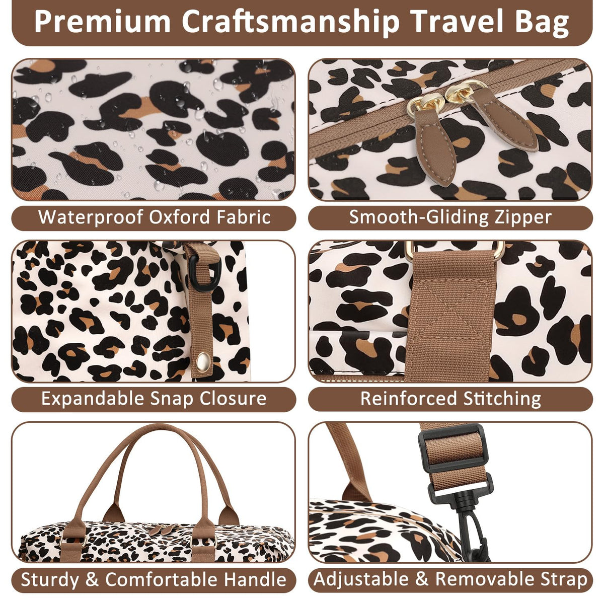 ELONGRIVER Travel Duffle Bag for Women, Weekender Bags, Hospital Bag for Labor Delivery, Lightweight Tote Duffel Overnight Bag with Luggage Sleeve, Airplane Travel Bags with Toiletry Bag,Large,Leopard