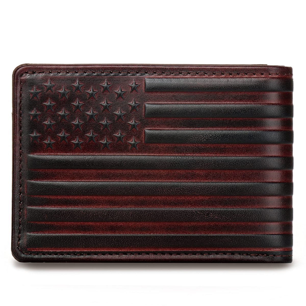 Pefiam Full Grain Leather Wallets for Men, Bifold Wallets for Men, Mens Leather Wallets with 12 Slots, RFID Blocking, Gifts for Men (USA Flag, Red)