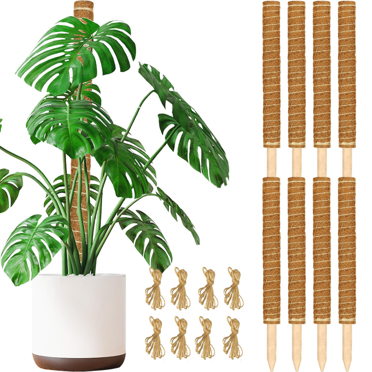 JJGoo Moss Pole for Plants Monstera,【8 Pack】 23.6 inch Plant Support Pole, Extendable Coir Totem Pole for Potted Plants Pothos, Train Indoor Climbing Plants to Grow Upwards