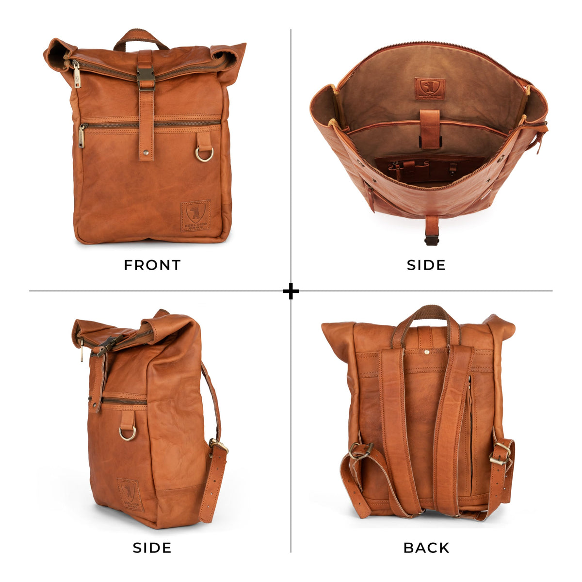 BERLINER BAGS Vintage Genuine Leather Backpack Utrecht M, Laptop Backpack, Travel Backpack for Women and Men - Brown