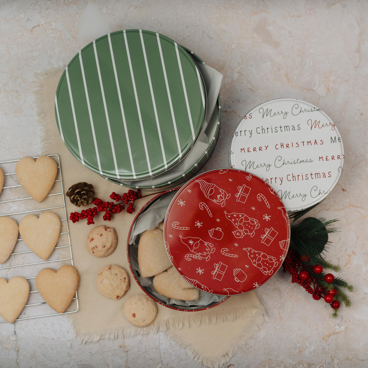 Beautiful Christmas Cookie Tins Set Of 3 - Cute Containers Are Perfect To Share Delicious Homemade Cookies, Candy Or Cupcakes With Friends & Family - Sturdy Boxes With Lids For Holiday Gift Giving