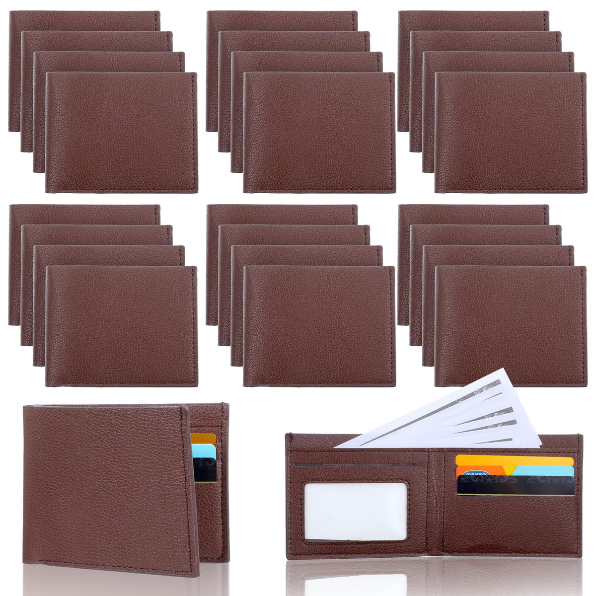 MAQUITA 24 Pcs PU Leather Bifold Wallets for Men, Men’s Wallet Bulk for DIY Engraving with Money Clip & Card Holder (Khaki)
