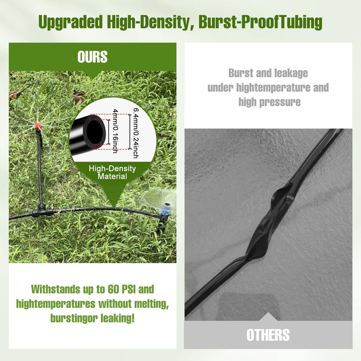 50FT 1/4 Inch Drip Irrigation Tubing with 5 Pack Push-to-Connect 1/4" Tee Connectors, Distribution Drip Line Hose & Universal Tee Fitting, for Drip Irrigation Parts or Drip System and Misting System