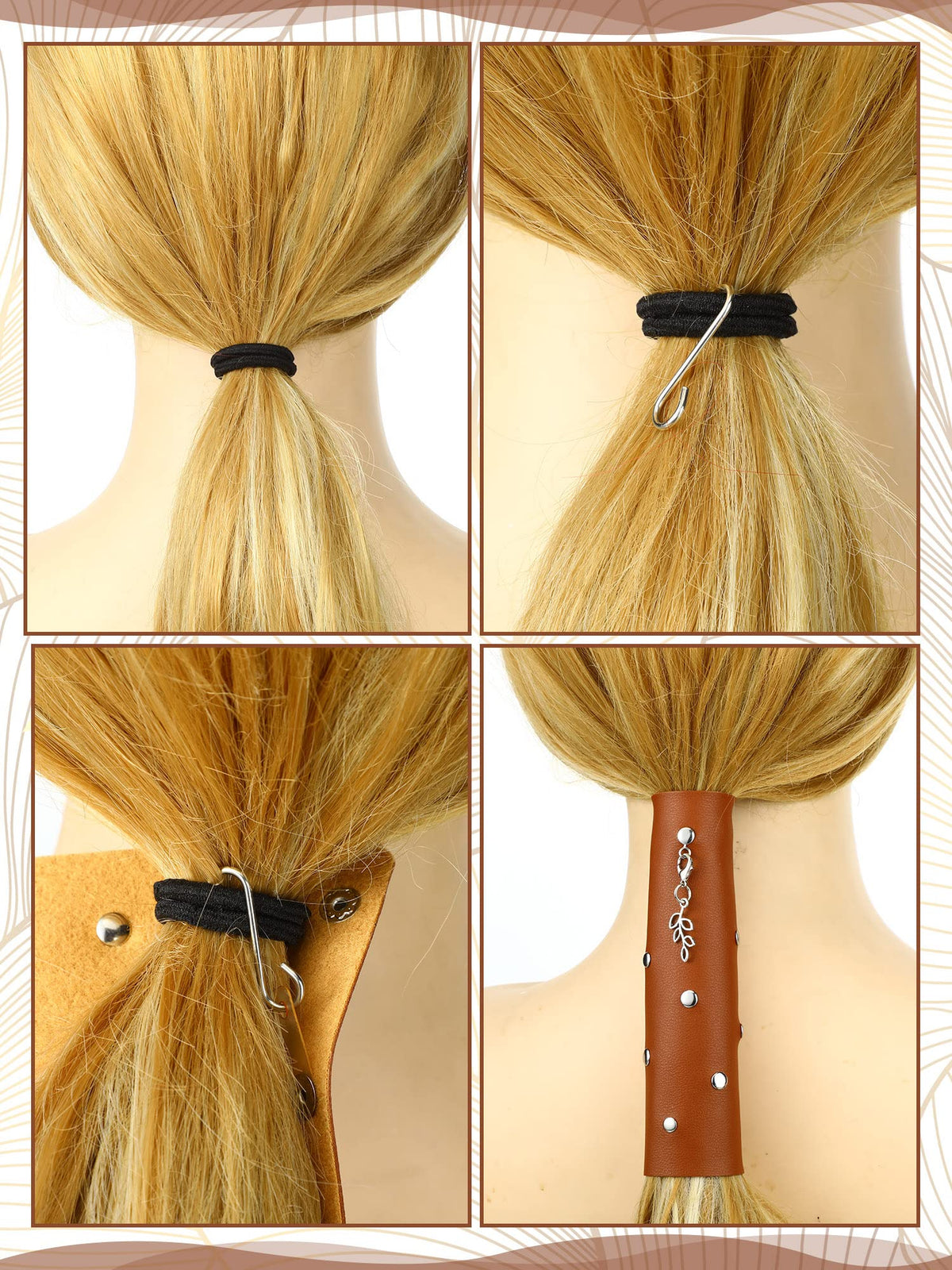 Yinkin 4 Pcs Leather Hair Wrap Motorcycle Ponytail Hair Wrap Ties for Woman PU Ponytail Holder Braided Helmet Bike Accessories (6 Inch, Black, Coffee, Brown, Reddish Brown)