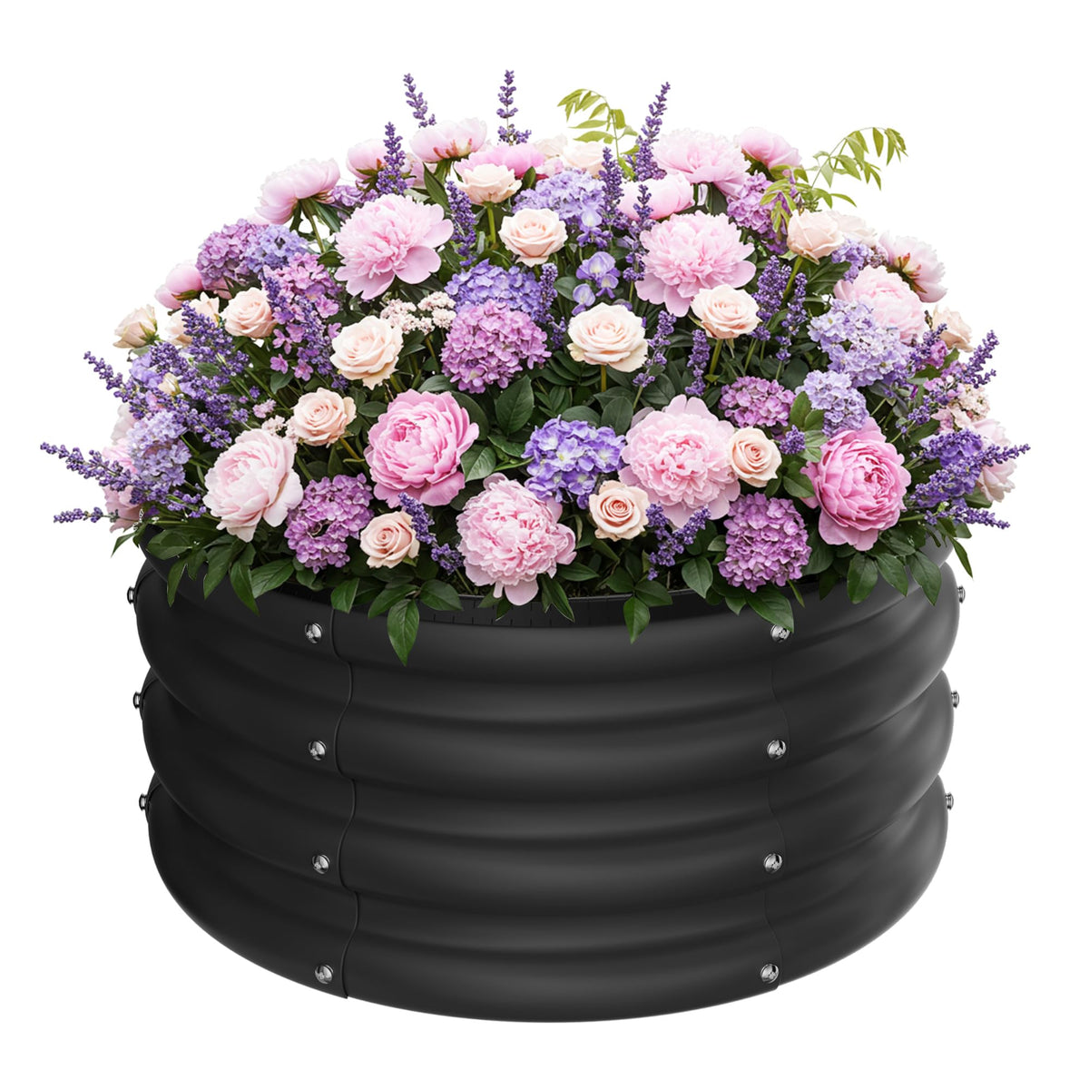 ZXZYHFTY Raised Garden Bed, 0.6 mm Galvanized Steel Round Planter Box with Open Bottom, Black, 2 x 2 x 1 FT, 1 Pack