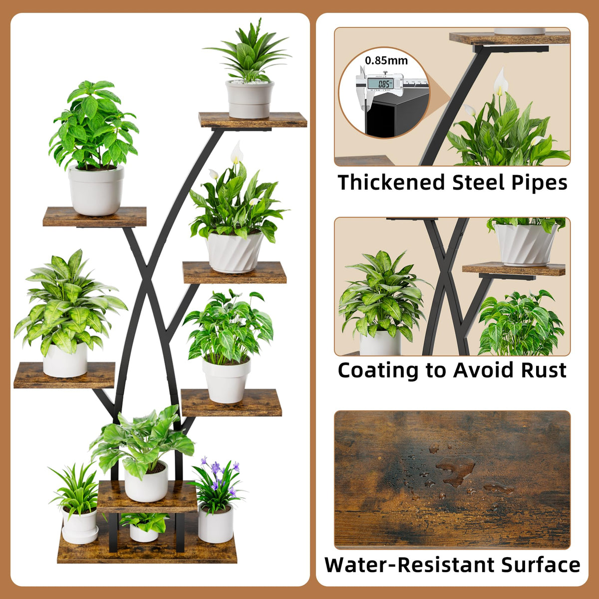 EVAWOO Plant Stand With Grow Lights - 7 Tiered Corner Shelf for Multiple Plants, 42" Metal Shelves, Flower Holder Display Rack for Indoor Home Patio Balcony